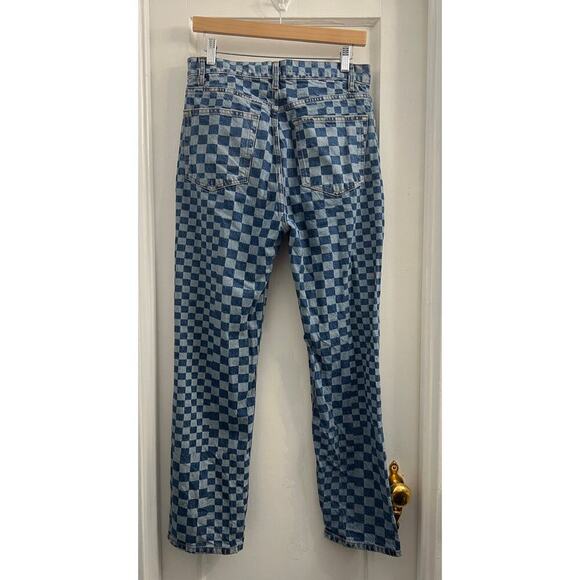Reformation Cynthia Checkerboard High Rise Straight Jeans, Blue 29 - Picture 4 of 7
